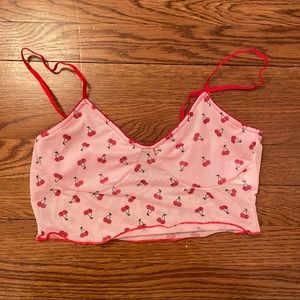 pink cherry mesh crop top